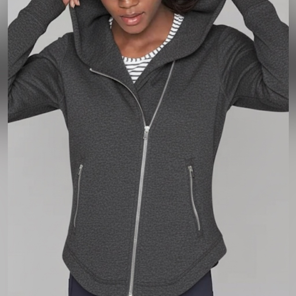 Athleta - women’s easy cozy dark grey hooded full zip up jacket sweatshirt SZ XS - Picture 2 of 8